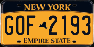 NY license plate GOF2193