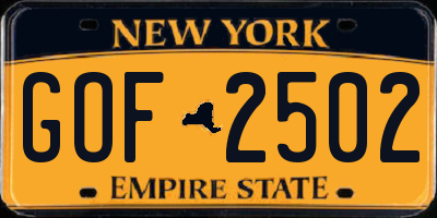 NY license plate GOF2502