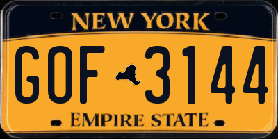 NY license plate GOF3144