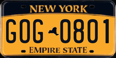 NY license plate GOG0801