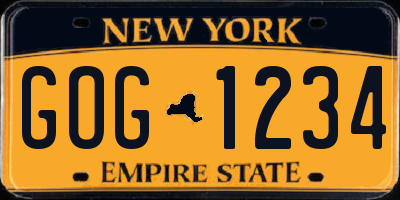 NY license plate GOG1234