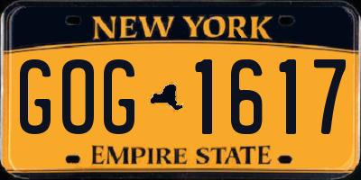 NY license plate GOG1617