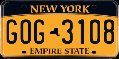NY license plate GOG3108