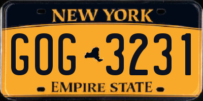 NY license plate GOG3231