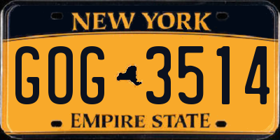 NY license plate GOG3514