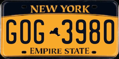 NY license plate GOG3980