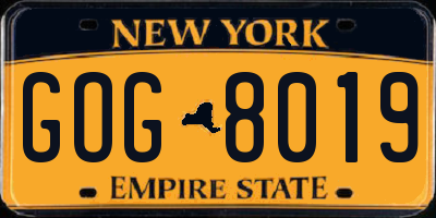 NY license plate GOG8019