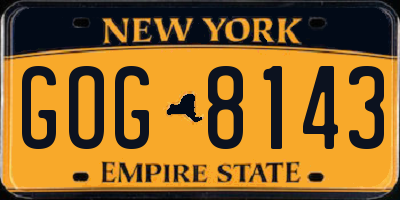 NY license plate GOG8143