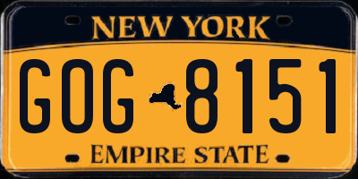 NY license plate GOG8151