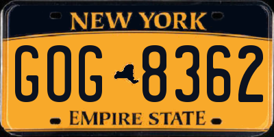 NY license plate GOG8362