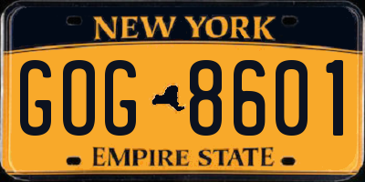 NY license plate GOG8601