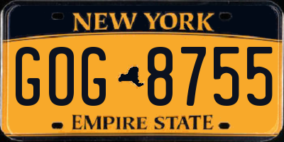 NY license plate GOG8755