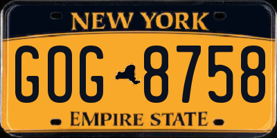 NY license plate GOG8758