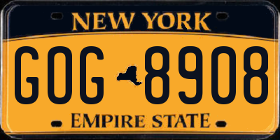 NY license plate GOG8908
