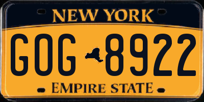 NY license plate GOG8922