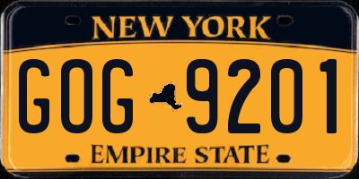 NY license plate GOG9201