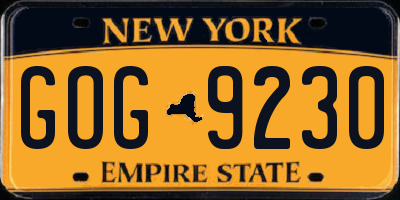 NY license plate GOG9230