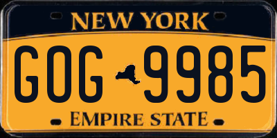 NY license plate GOG9985