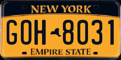 NY license plate GOH8031