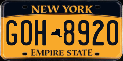 NY license plate GOH8920