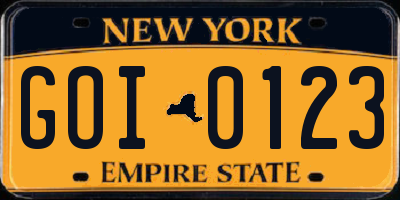 NY license plate GOI0123