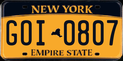 NY license plate GOI0807