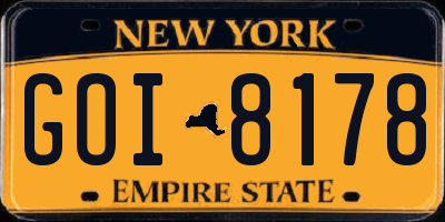 NY license plate GOI8178