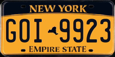 NY license plate GOI9923