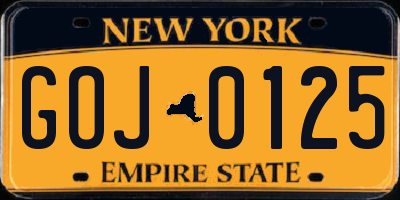 NY license plate GOJ0125