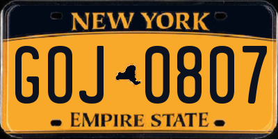 NY license plate GOJ0807