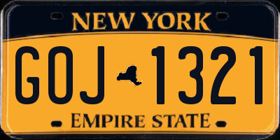 NY license plate GOJ1321