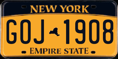 NY license plate GOJ1908