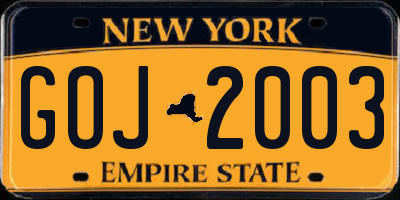 NY license plate GOJ2003