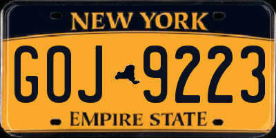 NY license plate GOJ9223