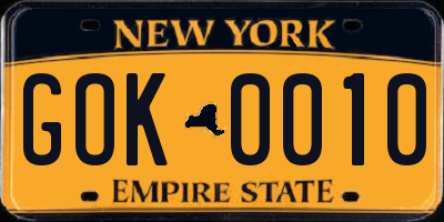 NY license plate GOK0010
