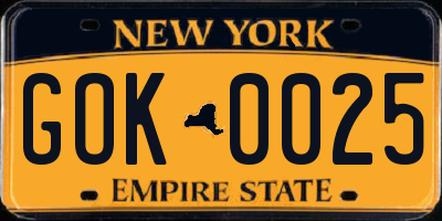 NY license plate GOK0025