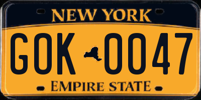 NY license plate GOK0047