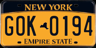 NY license plate GOK0194