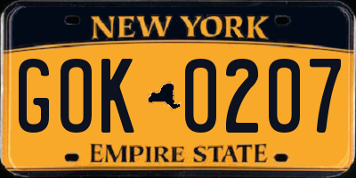 NY license plate GOK0207