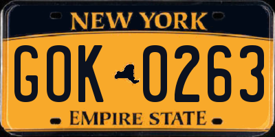 NY license plate GOK0263