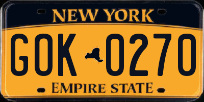 NY license plate GOK0270