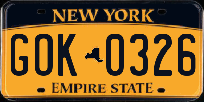 NY license plate GOK0326