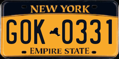 NY license plate GOK0331