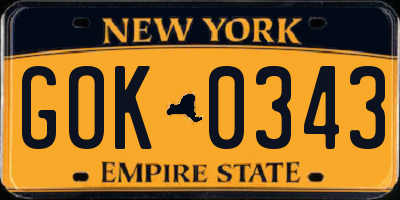 NY license plate GOK0343