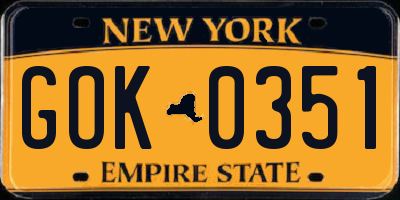 NY license plate GOK0351