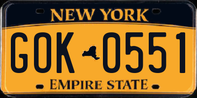 NY license plate GOK0551