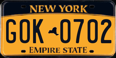 NY license plate GOK0702