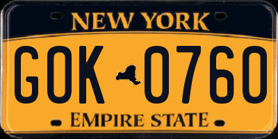 NY license plate GOK0760