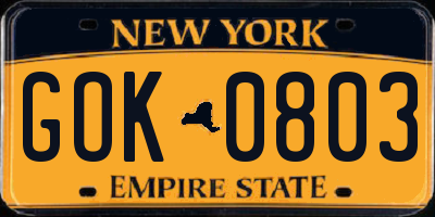 NY license plate GOK0803