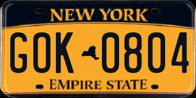 NY license plate GOK0804